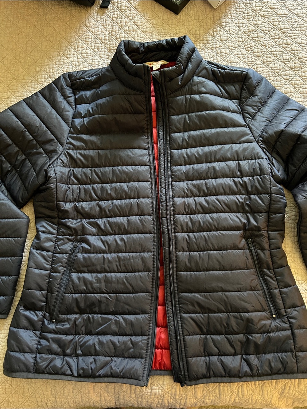 Brooks Brothers Navy Quilted Puffer Jacket with Red Lining